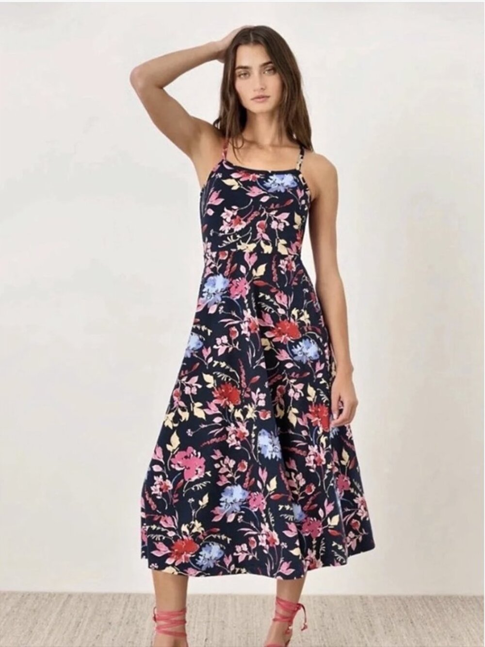 Pact Women's Fit & Flare Midi Dress M Floral Organic Cotton Racerback Straps